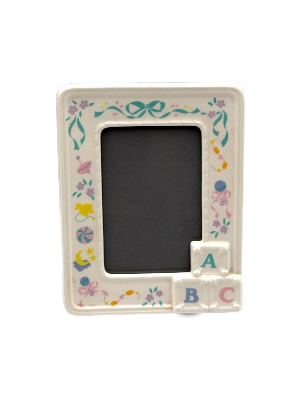 Vintage White 3D Alphabet Blocks Pastel Ceramic Baby Picture Frame – 3.5x5-Inch
